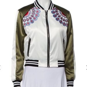 Maje Khaki Satin Bomber Jacket